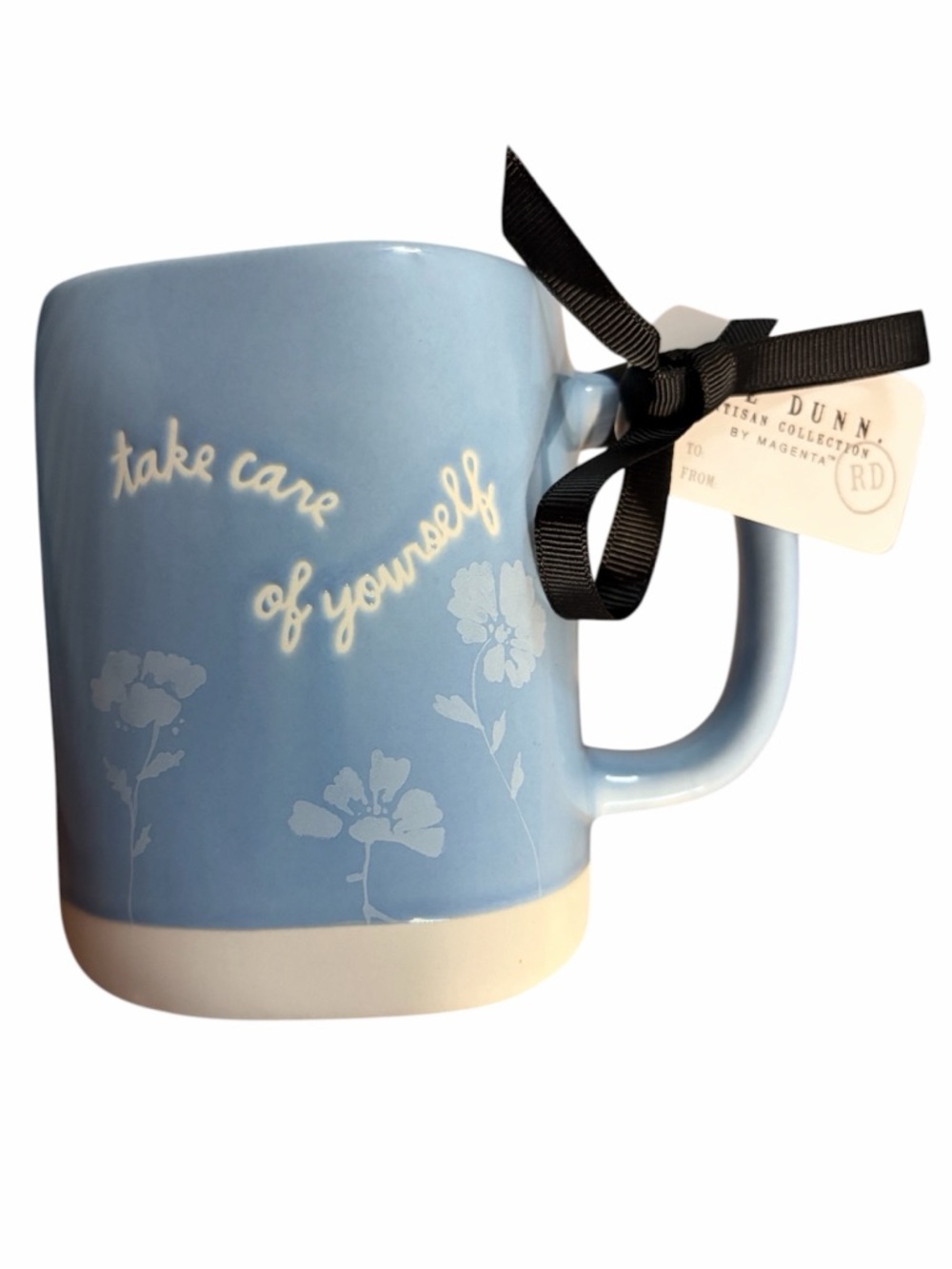 Rae Dunn ‘Take Care of Yourself’ Blue Floral Mug NWT